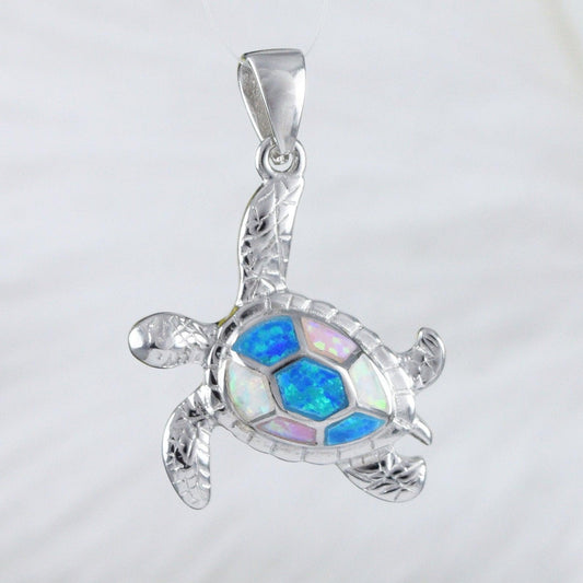 Beautiful Hawaiian Tri-color Opal Sea Turtle Necklace, Sterling Silver Opal Turtle Pendant, N9171 Birthday Mom Gift, Statement PC - Hawaii Treasures Shop