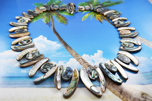 Gorgeous Hawaiian X-Large Genuine Paua Shell Necklace, Abalone Mother of Pearl Necklace, N9099 Birthday Mom Wife Mother Gift - Hawaii Treasures Shop