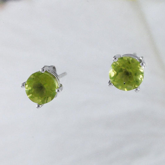 Beautiful Hawaiian Genuine Green Peridot Earring, Sterling Silver Green Peridot Stud Earring, E9066 Birthday Mother Mom Gift - Hawaii Treasures Shop