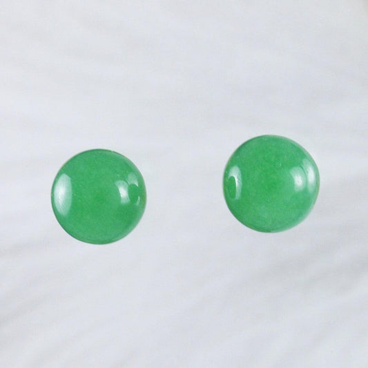 Beautiful Hawaiian Genuine Green Jade Round Earring, Sterling Silver Green Jade Stud Earring, E9031 Birthday Mother Mom Gift - Hawaii Treasures Shop