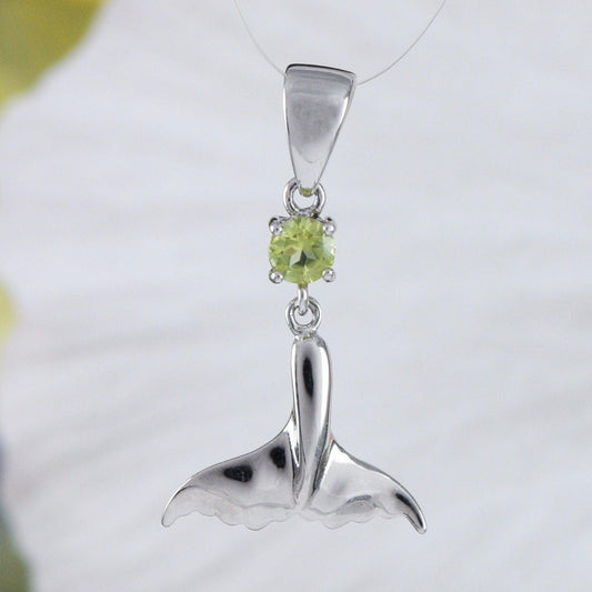 Beautiful Hawaiian Genuine Peridot Whale Tail Necklace, Sterling Silver Whale Tail Pendant, N9149 Birthday Valentine Wife Mom Gift - Hawaii Treasures Shop