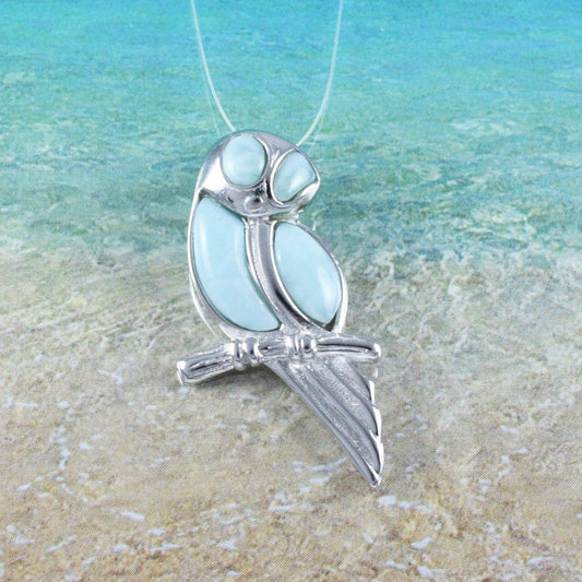 Unique Hawaiian Genuine Larimar Owl Necklace, Sterling Silver Larimar Owl Pendant, N8933 Birthday Mom Mother Gift - Hawaii Treasures Shop