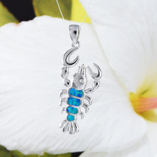 Unique Hawaiian Blue Opal Lobster Necklace, Sterling Silver Blue Opal Lobster Pendant, N8939 Birthday Mother Wife Mom Gift - Hawaii Treasures Shop