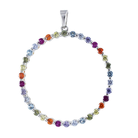 Stunning Rainbow Circle of Life Necklace, Sterling Silver Multi-Color Circle Pendant, N8948 Mother Birthday Mom Wife Gift - Hawaii Treasures Shop