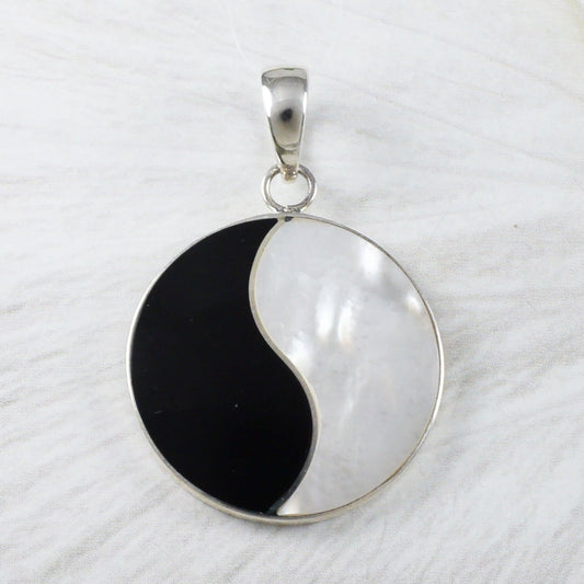 Unique Hawaiian Mother of Pearl Yin Yang Necklace, Sterling Silver Black & White MOP Yin-Yang Pendant, N9224 Birthday Mom Gift, Statement PC - Hawaii Treasures Shop