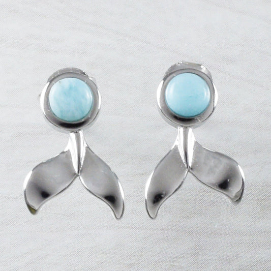 Beautiful Hawaiian Genuine Larimar Whale Tail Earring, Sterling Silver Larimar Whale Tail Stud Earring, E9360 Birthday Mom Mother Gift - Hawaii Treasures Shop