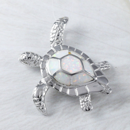 Unique Gorgeous Hawaiian Large White Opal Sea Turtle Necklace, Sterling Silver White Opal Turtle Pendant, N9305 Birthday Mom Mother Gift - Hawaii Treasures Shop