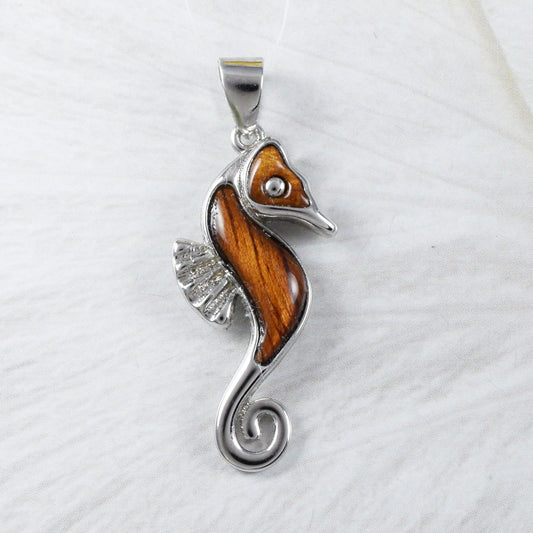Unique Beautiful Hawaiian Genuine Koa Wood Seahorse Necklace, Sterling Silver Koa Wood Seahorse Pendant, N9316 Birthday Mom Gift - Hawaii Treasures Shop