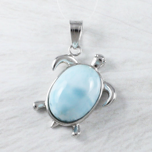 Unique Hawaiian Genuine Larimar Sea Turtle Necklace, Sterling Silver Larimar Turtle Pendant, N9216 Birthday Mother Mom Gift, Statement PC - Hawaii Treasures Shop