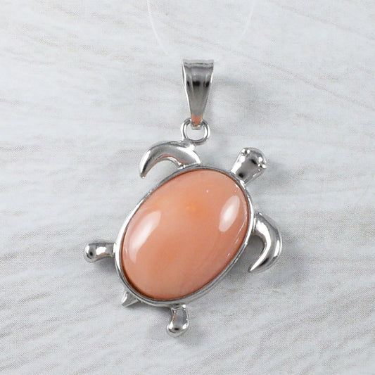 Unique Hawaiian Genuine Pink Coral Sea Turtle Necklace, Sterling Silver Pink Coral Turtle Pendant, N9218 Birthday Mom Gift, Statement PC - Hawaii Treasures Shop