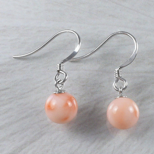 Unique Beautiful Genuine Pink Coral Earring, Sterling Silver Hawaiian Pink Coral Round Dangle Earring, E9242 Birthday Mom Mother Gift - Hawaii Treasures Shop