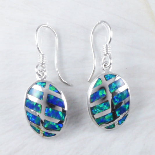 Unique Beautiful Large Hawaiian Blue Opal Earring, Sterling Silver Opal Inlay Dangle Earring, E9260 Birthday Mother Mom Gift - Hawaii Treasures Shop