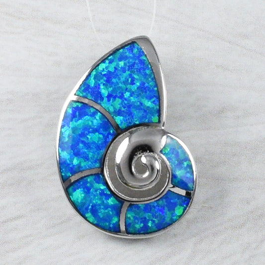 Unique Beautiful Hawaiian Blue Opal Seashell Necklace, Sterling Silver Blue Opal Sea Shell Pendant, N9268 Birthday Mother Mom Gift - Hawaii Treasures Shop