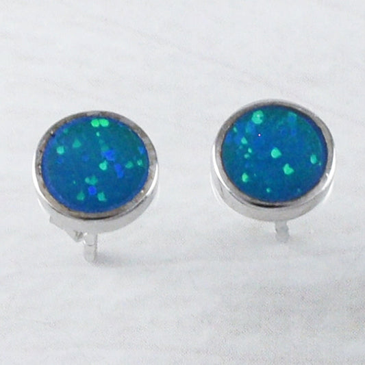 Beautiful Hawaiian Blue Opal Round-Cut Earring, Sterling Silver Blue Opal Stud Earring, E9287 Birthday Mother Mom Gift - Hawaii Treasures Shop