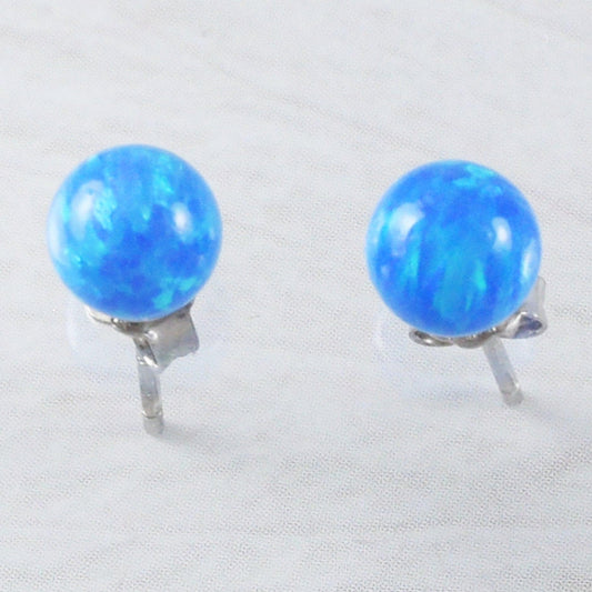 Beautiful Hawaiian Blue Opal Round Earring, Sterling Silver Blue Opal Round Ball Stud Earring, E9333 Birthday Mother Mom Gift - Hawaii Treasures Shop