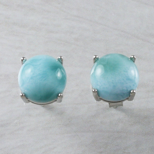 Beautiful Hawaiian Genuine Larimar Round Cut Earring, Sterling Silver Larimar Stud Earring, E9357 Birthday Valentine Mom Gift - Hawaii Treasures Shop