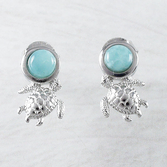 Beautiful Hawaiian Genuine Larimar Sea Turtle Earring, Sterling Silver Larimar Turtle Stud Earring, E9359 Birthday Mom Mother Gift - Hawaii Treasures Shop