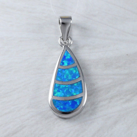 Unique Beautiful Hawaiian Blue Opal Rain Drop Necklace, Sterling Silver Blue Opal Rain Drop Pendant, N9308 Birthday Mom Mother Gift - Hawaii Treasures Shop