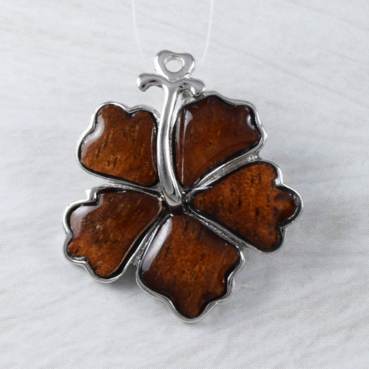 Unique Beautiful Hawaiian Genuine Koa Wood Hibiscus Necklace, Sterling Silver Koa Wood Hibiscus Flower Pendant, N9315 Birthday Mom Gift - Hawaii Treasures Shop