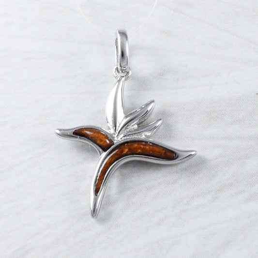 Unique Hawaiian Genuine Koa Wood Bird of Paradise Necklace, Sterling Silver Bird of Paradise Pendant, N9314 Birthday Mother Mom Gift - Hawaii Treasures Shop