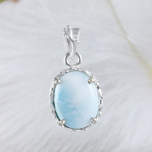 Unique Hawaiian Genuine Larimar Oval Cut Necklace, Sterling Silver Natural Larimar Pendant, N8703 Birthday Mom Gift, Statement PC - Hawaii Treasures Shop
