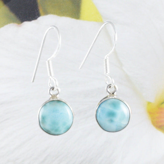 Beautiful Hawaiian Genuine Larimar Round Cut Earring, Sterling Silver Natural Larimar Dangle Earring, E8709 Birthday Mom Gift - Hawaii Treasures Shop