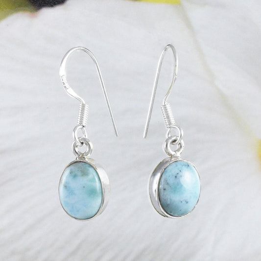 Unique Hawaiian Genuine Larimar Earring, Sterling Silver Natural Larimar Dangle Earring, E8701 Birthday Mom Gift - Hawaii Treasures Shop