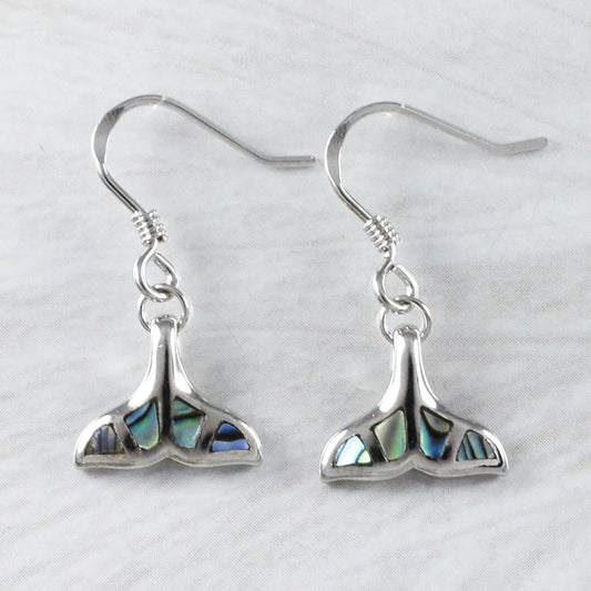 Unique Pretty Hawaiian Genuine Paua Shell Whale Tail Earring, Sterling Silver Whale Tail Dangle Earring, E8699 Birthday Mom Mother Gift - Hawaii Treasures Shop