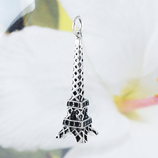 Unique X-Large 3D Tall Eiffel Tower Necklace, Sterling Silver Eiffel Tower Charm Pendant, N8593 Birthday Mother Wife Mom Gift - Hawaii Treasures Shop