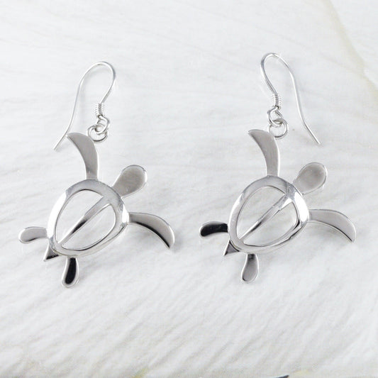 Beautiful Hawaiian X-Large Sea Turtle Earring, Sterling Silver Turtle Honu Dangle Earring, E2021 Birthday Mom Mother Gift, Island Jewelry - Hawaii Treasures Shop