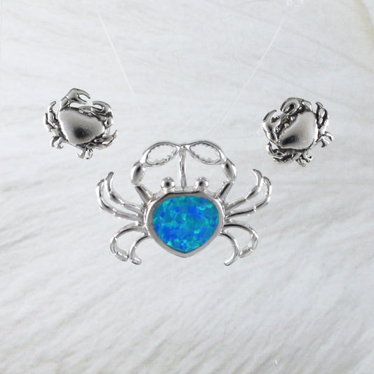 Unique Beautiful Hawaiian Blue Opal Crab Earring and Necklace, Sterling Silver Blue Opal Crab Pendant, N8380S Birthday Mother Mom Gift - Hawaii Treasures Shop