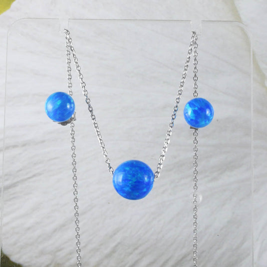 Unique Beautiful Hawaiian Blue Opal Earth Ball Earring and Necklace, Sterling Silver Blue Opal Earth Ball Necklace, N8393S Birthday Mom Gift - Hawaii Treasures Shop