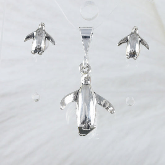 Unique Hawaiian 3D Penguin Earring and Necklace, Sterling Silver Cute Penguin Charm Pendant, N2991S Birthday Mom Wife Girl Mother Gift - Hawaii Treasures Shop