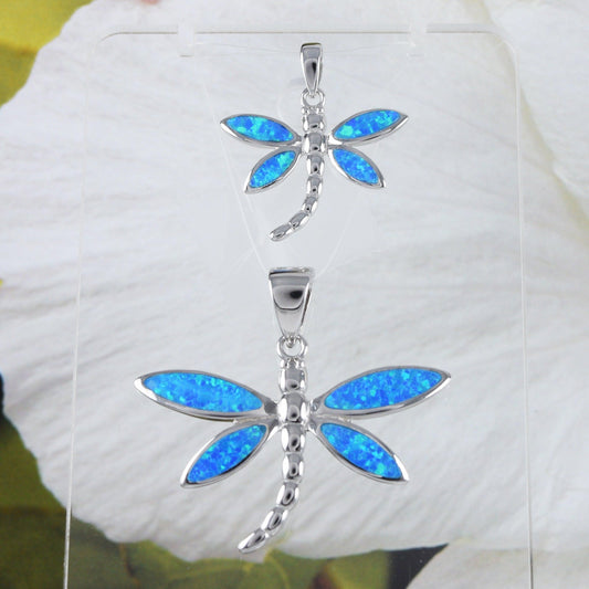 Gorgeous Mother Daughter Hawaiian Dragonfly Matching Necklace, Sterling Silver Blue Opal Dragonfly Matching Pendant, N7029 Big Little Sister - Hawaii Treasures Shop