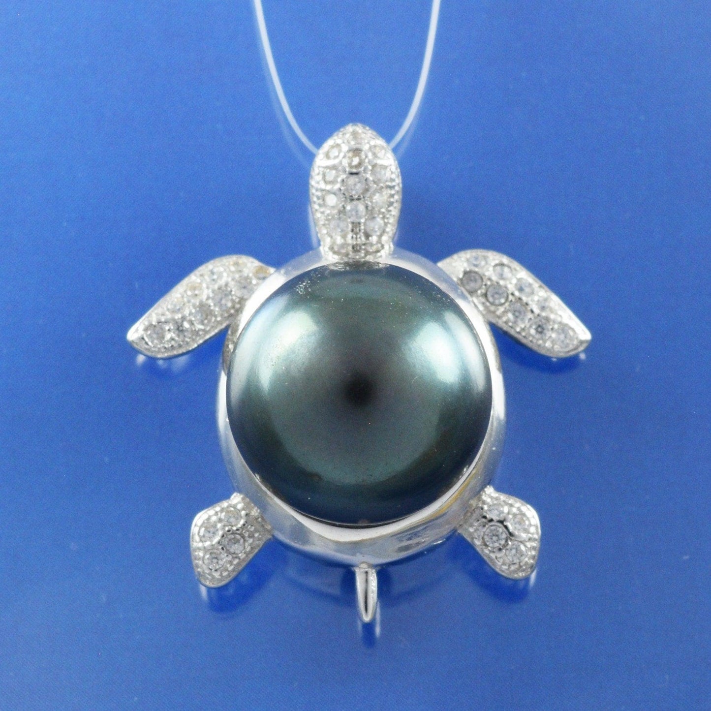 Unique Hawaiian Genuine Black Pearl Sea Turtle Earring and Necklace, Sterling Silver Black Pearl Turtle CZ Pendant, N8868S1 Birthday Gift - Hawaii Treasures Shop