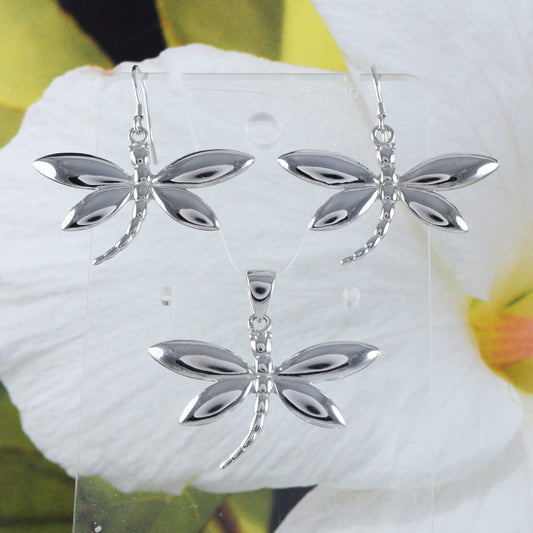 Stunning Large Hawaiian Dragonfly Earring and Necklace, Sterling Silver Dragonfly Pendant, N6116S2 Birthday Mother Wife Mom Gift - Hawaii Treasures Shop
