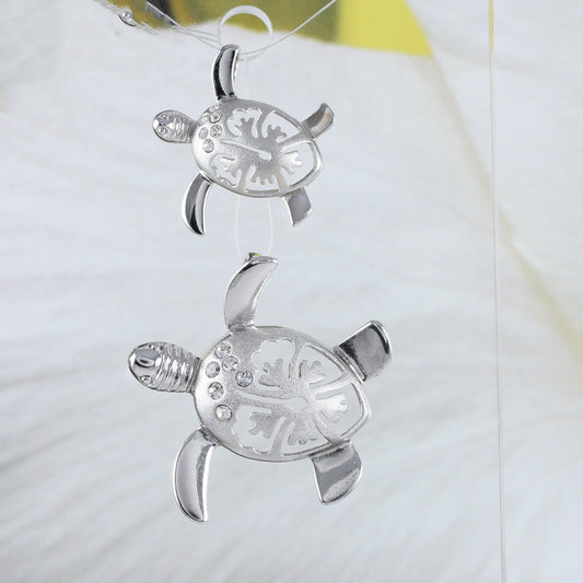 Mother Daughter Hawaiian Sea Turtle Matching Necklace, Sterling Silver Turtle Hibiscus CZ Pendant, N7001 Big Little Sister Birthday Mom Gift - Hawaii Treasures Shop