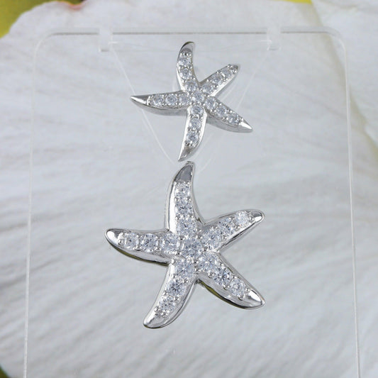 Mother Daughter Hawaiian Starfish Matching Necklace, Sterling Silver Starfish CZ Pendant, N7012 Big Little Sister, Birthday Mom Wife Gift - Hawaii Treasures Shop