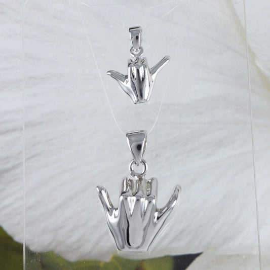 Unique Father Son, Mom Daughter 3D Hawaiian Hang Loose Necklace, Sterling Silver Hang Loose Pendant, N7018 Big Little Sis, Matching Set - Hawaii Treasures Shop