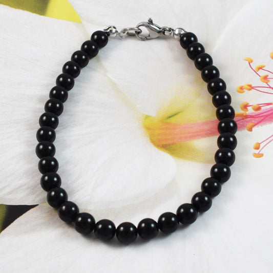 Unique Beautiful Hawaiian Genuine Black Coral Bracelet, Stainless Steel Black Coral Round Beads Bracelet, B3353 Birthday Mom Mother Gift - Hawaii Treasures Shop