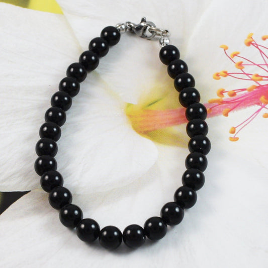Unique Beautiful Hawaiian Genuine Black Coral Bracelet, Stainless Steel Black Coral Round Beads Bracelet, B3354 Birthday Mom Mother Gift - Hawaii Treasures Shop