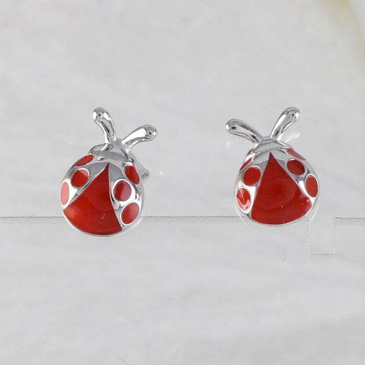 Unique Hawaiian Ladybug Earring, Sterling Silver Red Enamel Lady Bug Stud Earring, E9501 Birthday Mom Mother Gift - Hawaii Treasures Shop