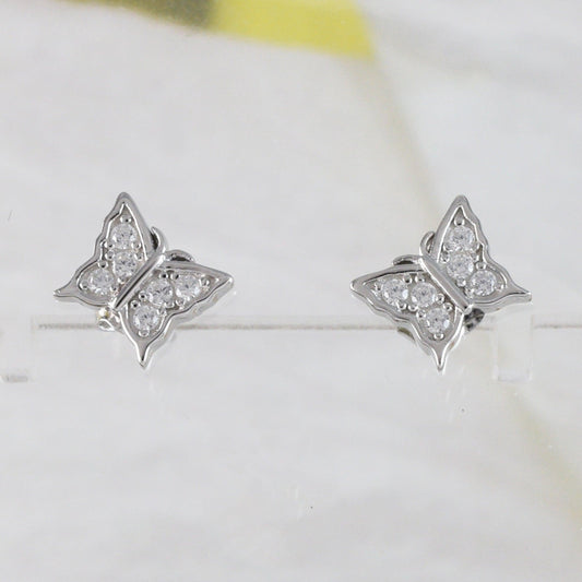 Unique Hawaiian Butterfly Earring, Sterling Silver Butterfly CZ Stud Earring, E9509 Birthday Mom Wife Girl Gift - Hawaii Treasures Shop