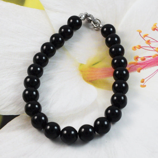 Unique Beautiful Hawaiian Genuine Black Coral Bracelet, Stainless Steel Black Coral Round Beads Bracelet, B3355 Birthday Mom Mother Gift - Hawaii Treasures Shop
