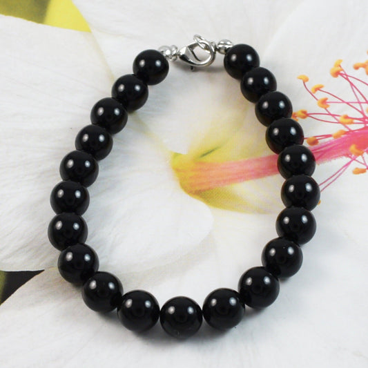 Unique Gorgeous Hawaiian Genuine Black Coral Bracelet, Stainless Steel Black Coral Round Beads Bracelet, B3356 Birthday Mom Mother Gift - Hawaii Treasures Shop