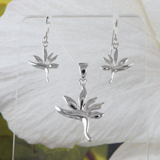 Unique Hawaiian Bird of Paradise Necklace and Earring, Sterling Silver Bird of Paradise Flower Pendant, N2005H Birthday Mother Mom Gift - Hawaii Treasures Shop