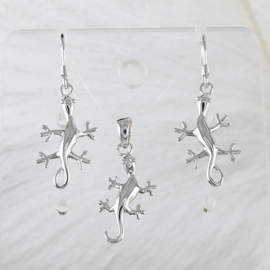 Unique Pretty Hawaiian Gecko Necklace and Earring, Sterling Silver Gecko Lizard Charm Pendant, N2007S Birthday Mother Wife Mom Gift - Hawaii Treasures Shop