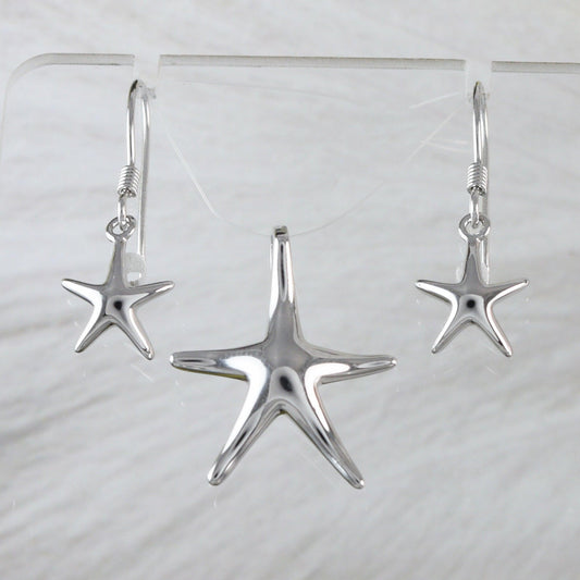 Hawaiian Starfish Necklace & Earring, Sterling Silver Starfish Matching Set, N2011B Birthday Wife Mom Valentine Gift, Island Jewelry - Hawaii Treasures Shop