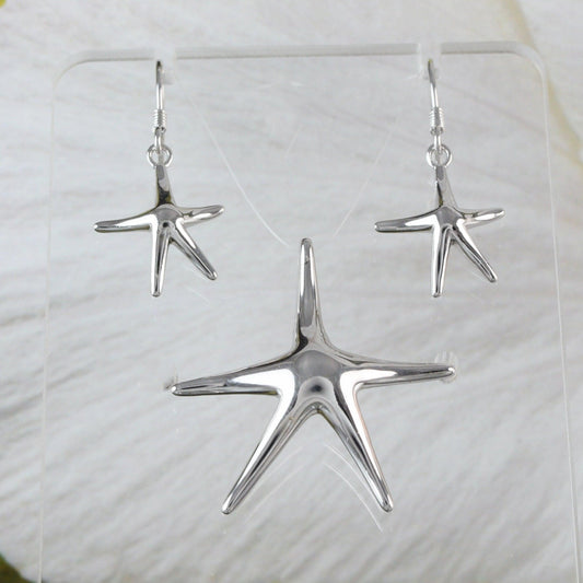Beautiful Hawaiian Large Starfish Necklace and Earring, Sterling Silver Star Fish Pendant, N2028S Birthday Mother Wife Mom Gift - Hawaii Treasures Shop