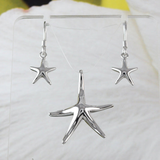 Hawaiian Starfish Necklace & Earring, Sterling Silver Starfish Matching Set, N2022S1 Birthday Wife Mom Valentine Gift, Island Jewelry - Hawaii Treasures Shop